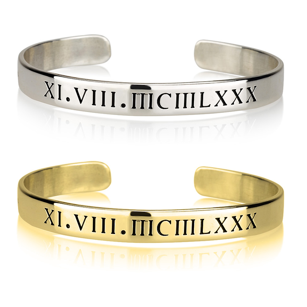 Gold & Silver Personalized Roman Numeral Cuff Bracelet - FKJBRLU6263