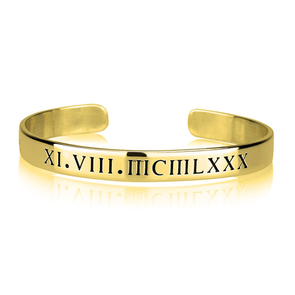 Gold & Silver Personalized Roman Numeral Cuff Bracelet - FKJBRLU6263