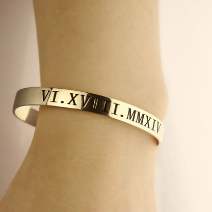 Gold & Silver Personalized Roman Numeral Cuff Bracelet - FKJBRLU6263