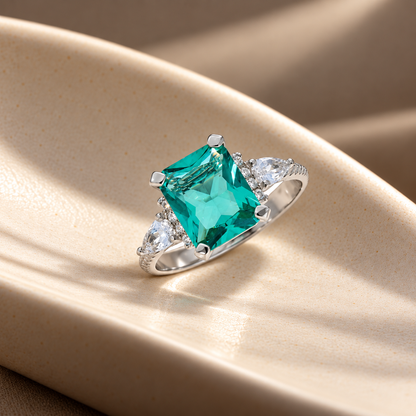 Sterling Silver 925 Blue Solitaire Ring - FKJRNSL2273
