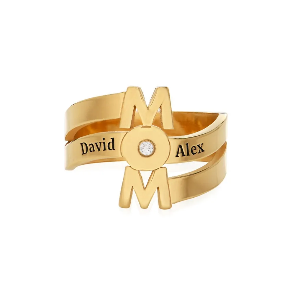 Gold & Silver Personalized The Mom Ring with a Birthstone - FKJRNU6244