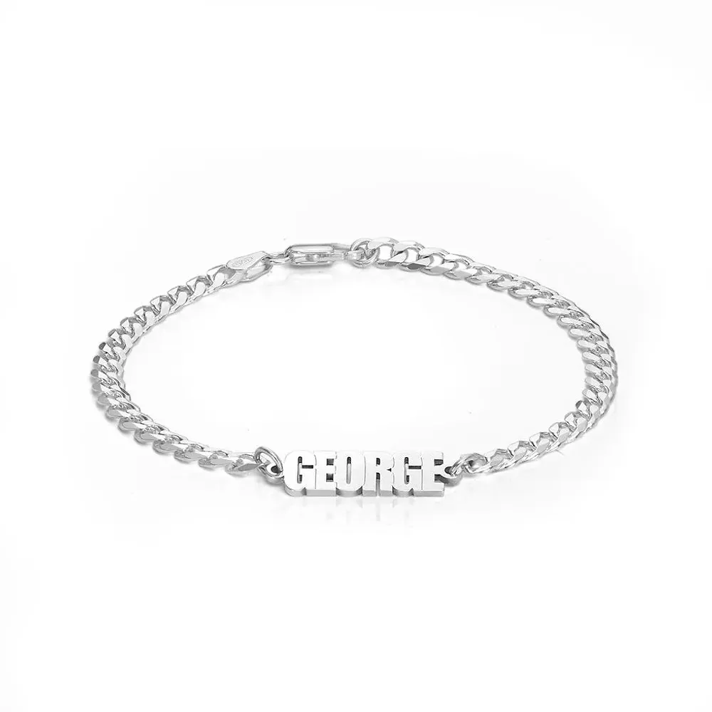 Gold & Silver Personalized Thick Chain Name Bracelet in Sterling - FKJBRLU6257