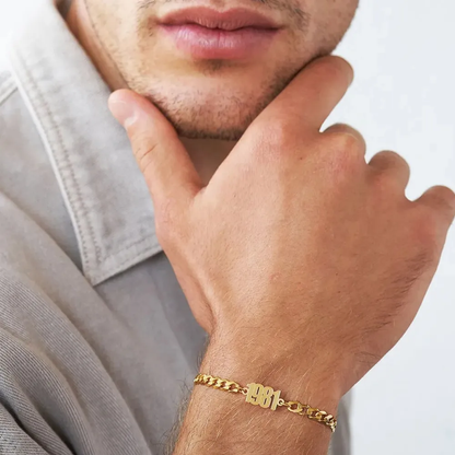 Gold & Silver Personalized Thick Chain Name Bracelet in Sterling - FKJBRLU6257