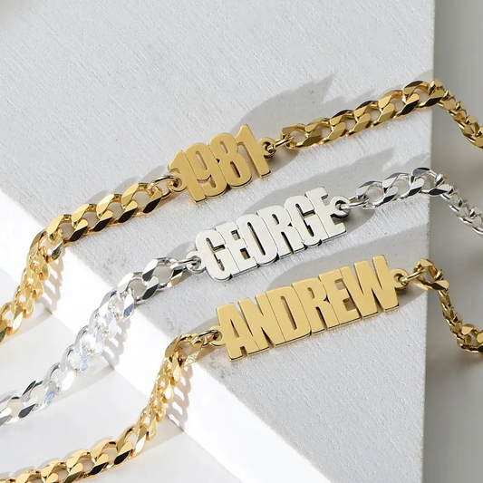 Gold & Silver Personalized Thick Chain Name Bracelet in Sterling - FKJBRLU6257