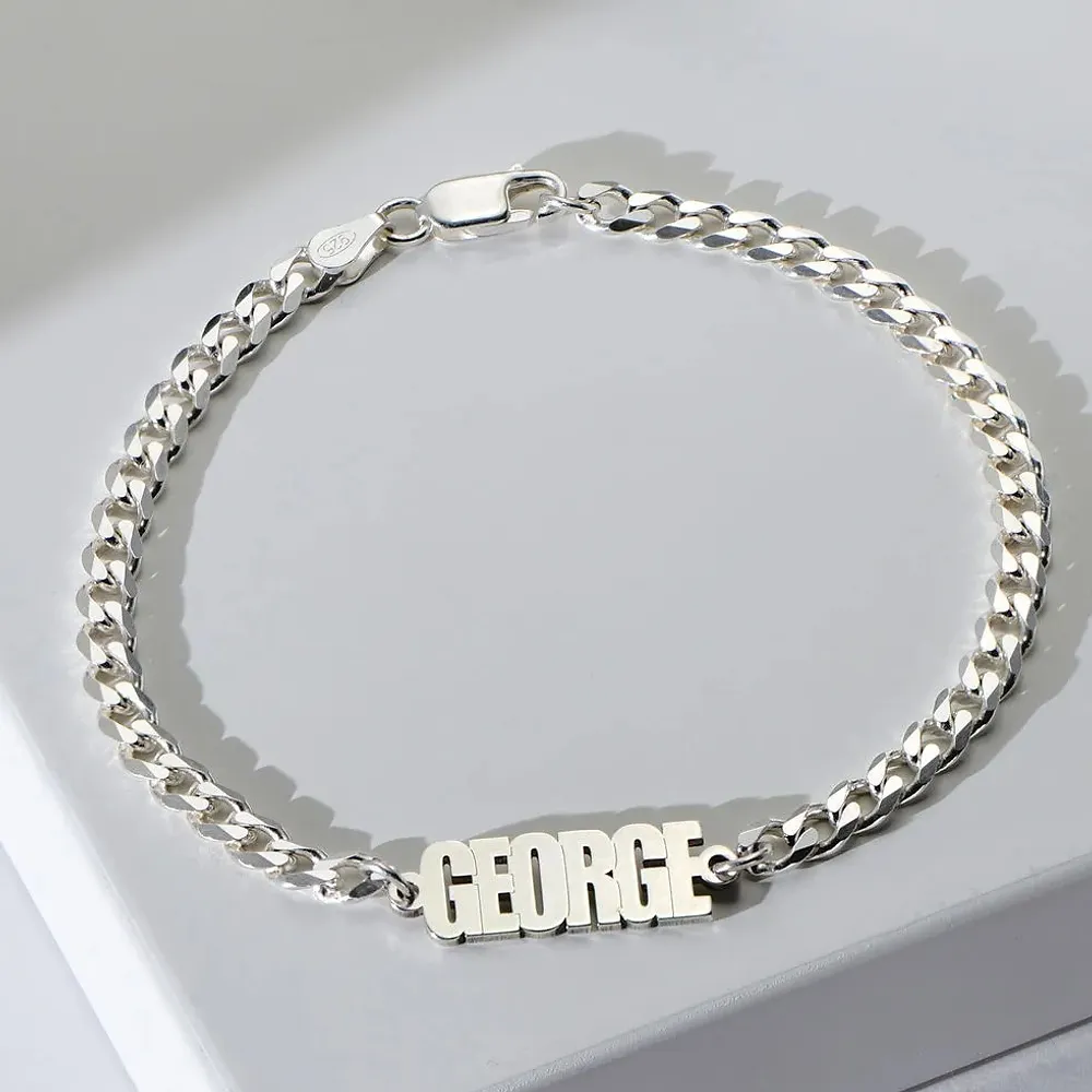 Gold & Silver Personalized Thick Chain Name Bracelet in Sterling - FKJBRLU6257