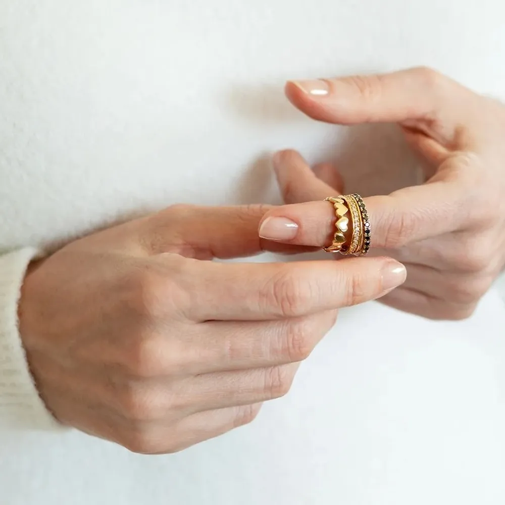 Gold & Silver Personalized Tiny Heart Stackable Ring - FKJRNU6233