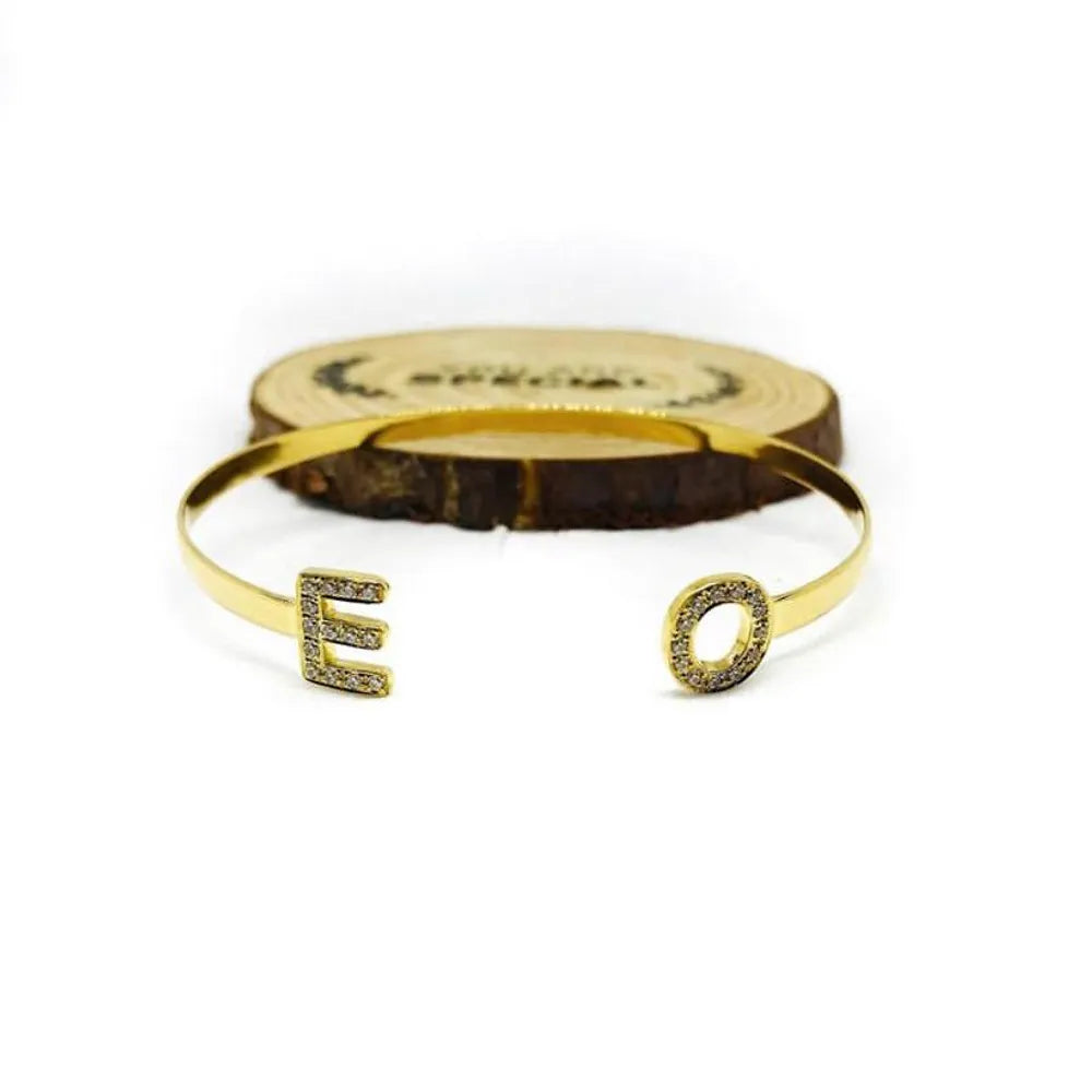 Gold & Silver Personalized Two Letter Stone Bangle - FKJBNGU6275