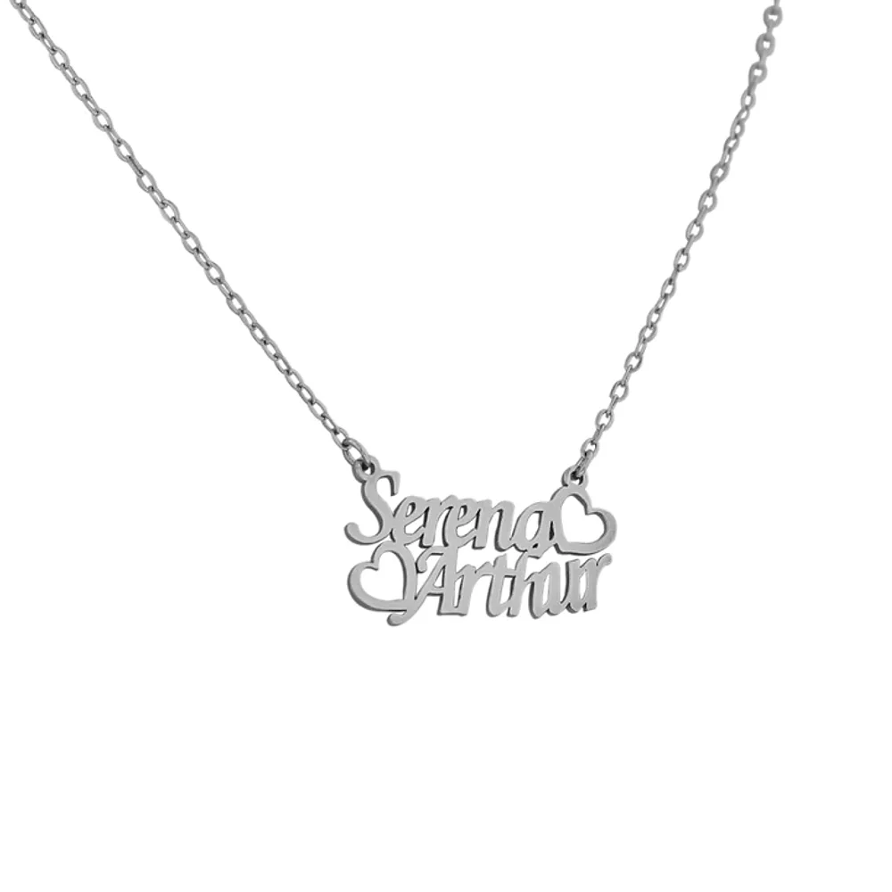 Silver 925 Personalized Two Name with Heart Necklace - FKJNKLSLU6174