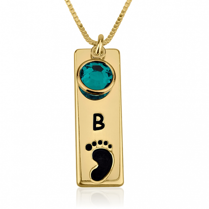 Gold & Silver Personalized Vertical Bar Footprint Necklace - FKJNKLU6217