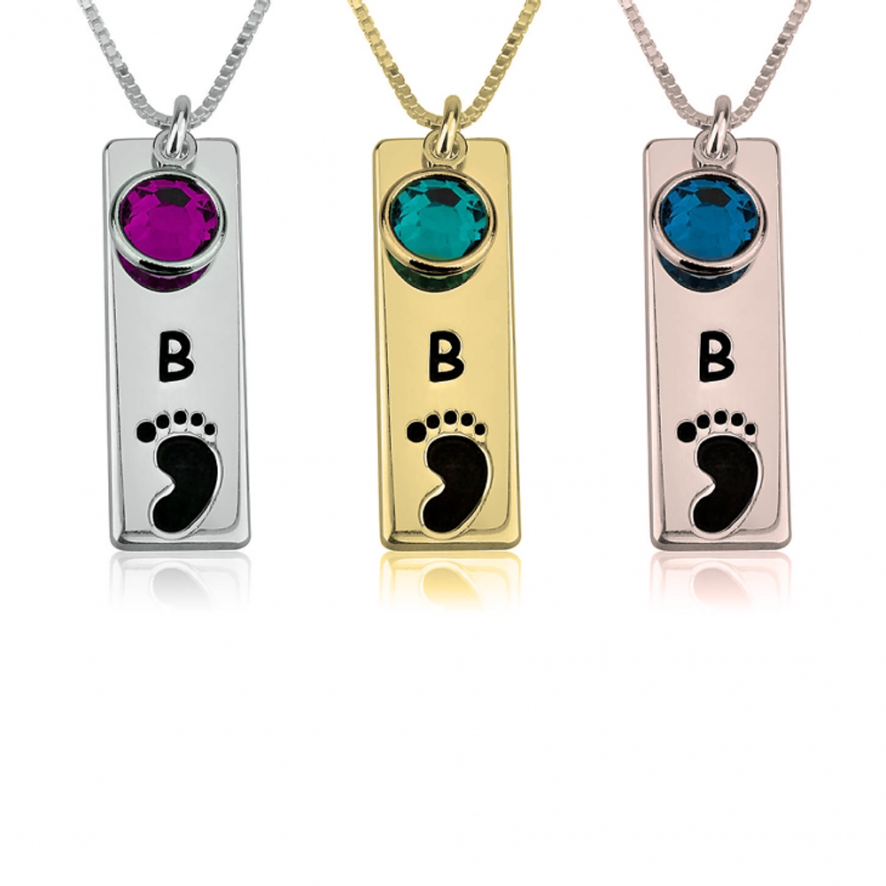 Gold & Silver Personalized Vertical Bar Footprint Necklace - FKJNKLU6217