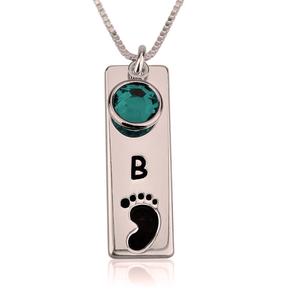 Gold & Silver Personalized Vertical Bar Footprint Necklace - FKJNKLU6217