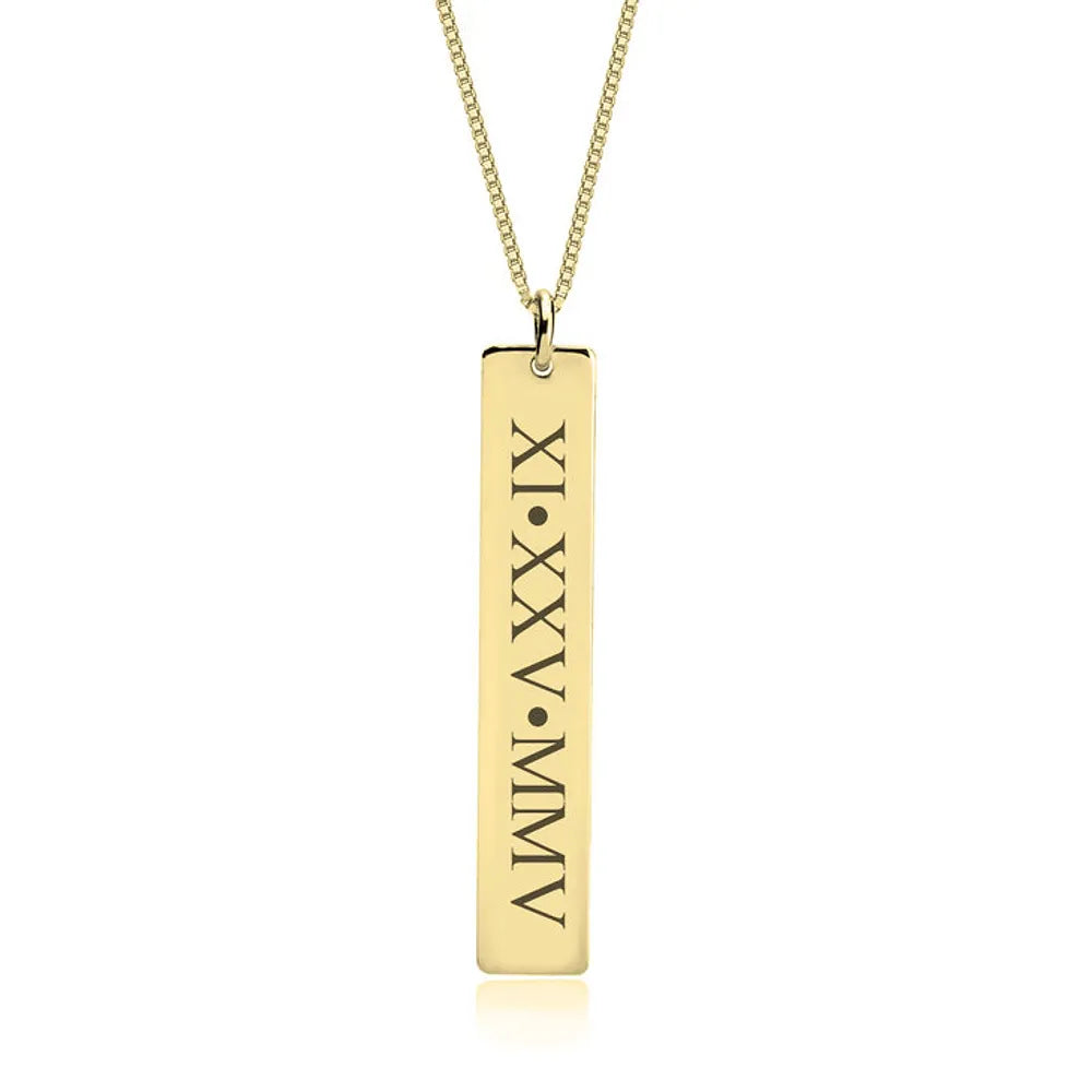 Gold & Silver Personalized Vertical Roman Numeral Necklace - FKJNKLU6186