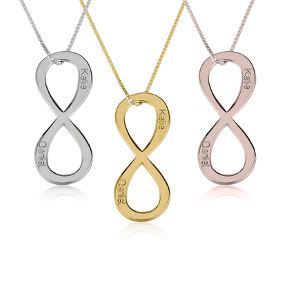 Silver 925 Personalized Vertical Two Names Infinity Necklace - FKJNKLSLU6168