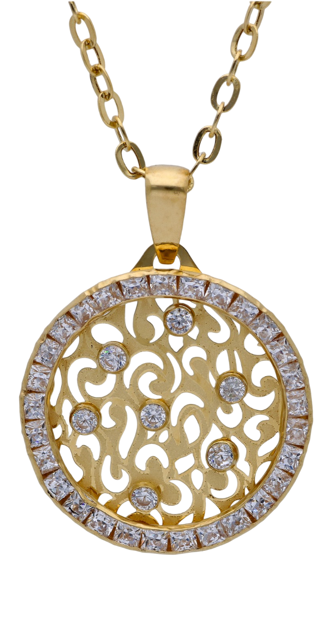 Gold Necklace (Chain with Zircon Gold Pendant) 18KT - FKJNKL18KU6299