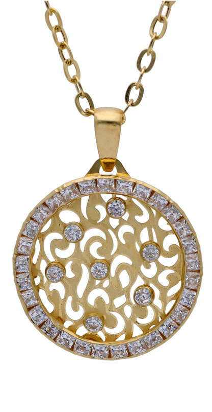 Gold Necklace (Chain with Zircon Gold Pendant) 18KT - FKJNKL18KU6299