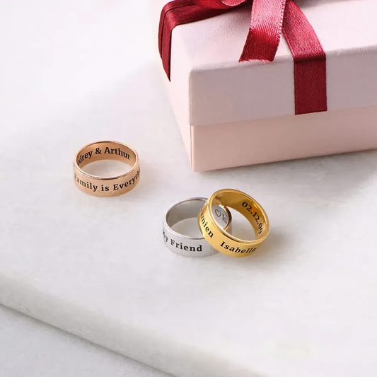 Gold & Silver Personalized Wide Engraved Band Ring - FKJRNU6228