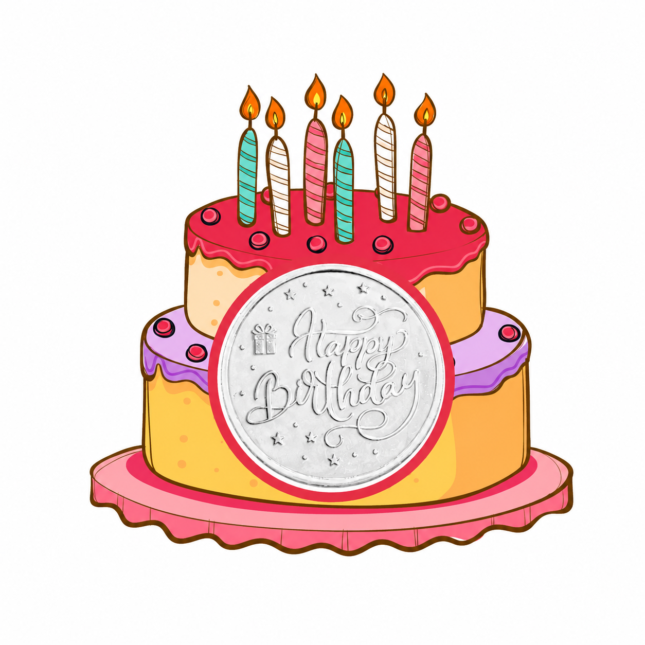 Happy Birthday Cake 10 Grams Silver Coin Acrylic Packing - FKJCONSL7007