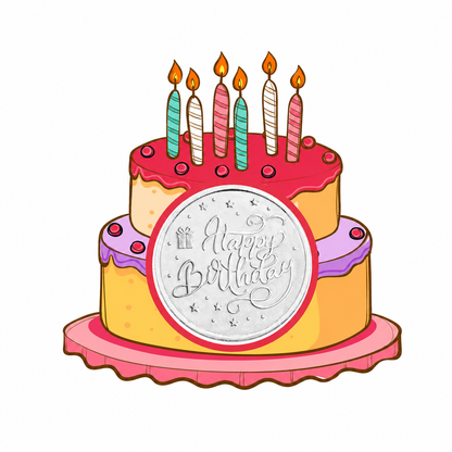 Happy Birthday Cake 10 Grams Silver Coin Acrylic Packing - FKJCONSL7007