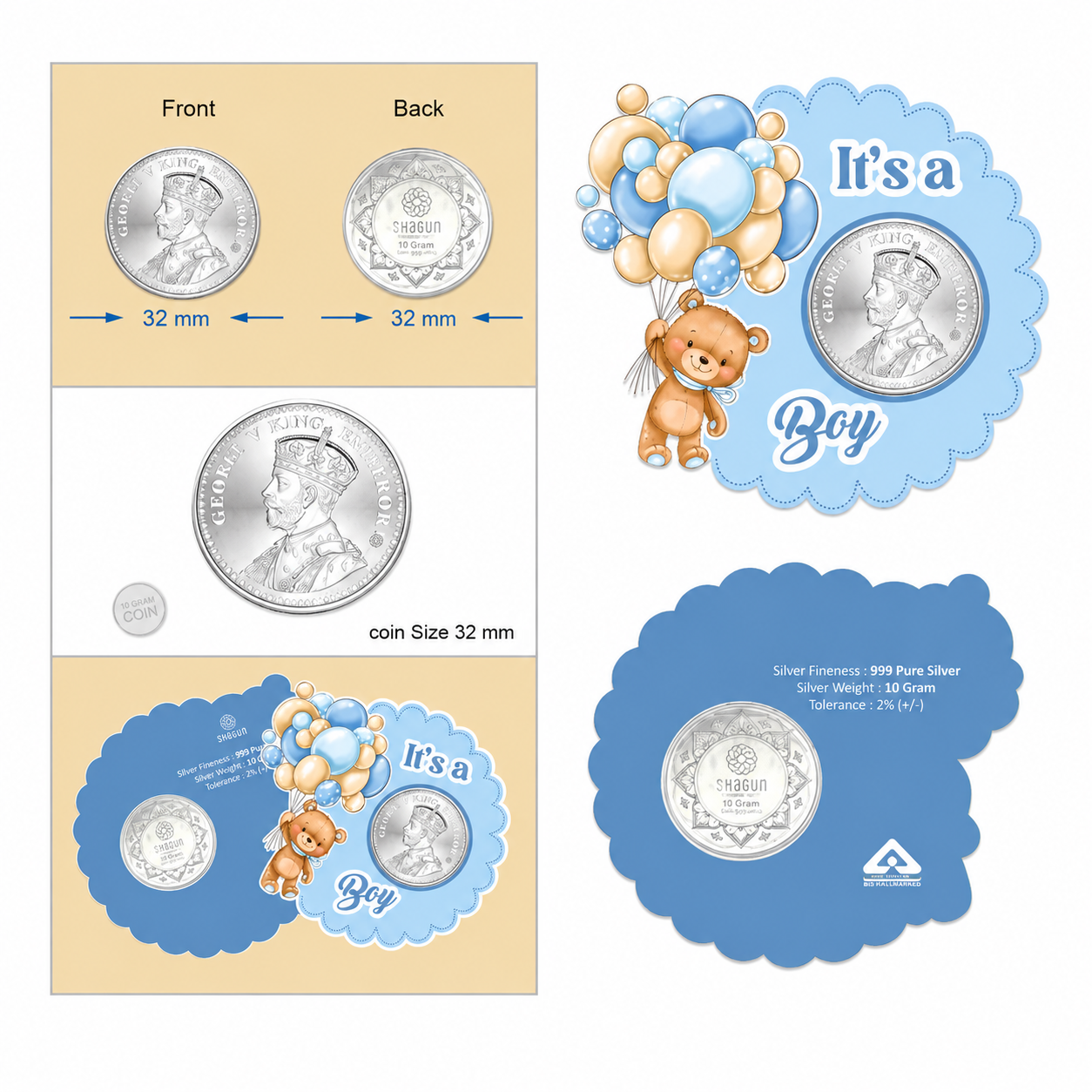 It's a Boy 10 Grams Silver Coin Acrylic Packing - FKJCONSL6999