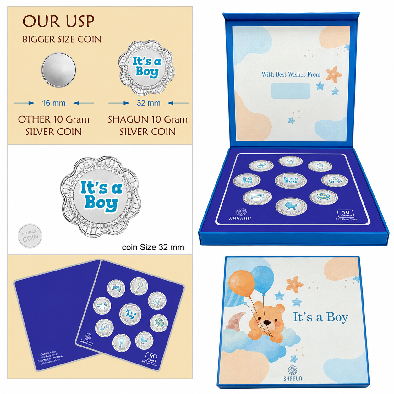 It's A Boy 10 Grams Silver Coin Box- FKJCONSL7010