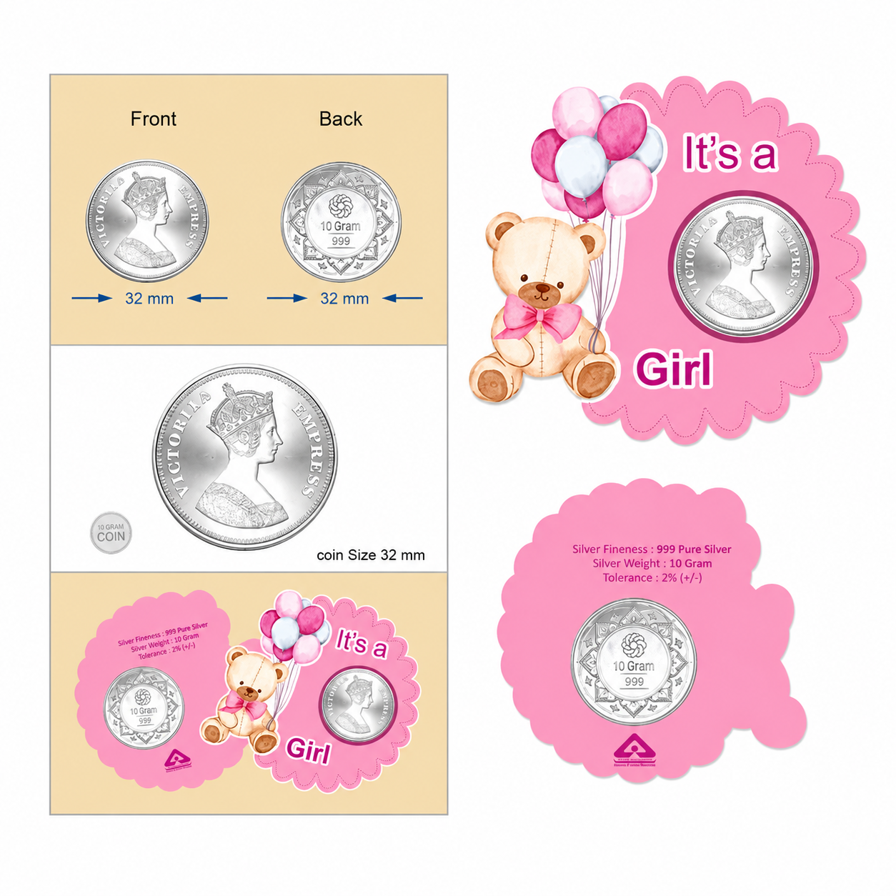 It's a Girl 10 Grams Silver Coin Acrylic Packing - FKJCONSL6996