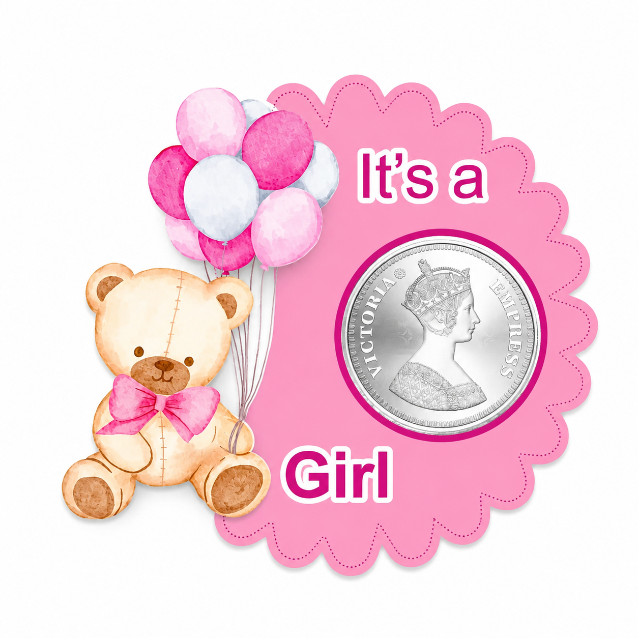 It's a Girl 10 Grams Silver Coin Acrylic Packing - FKJCONSL6996