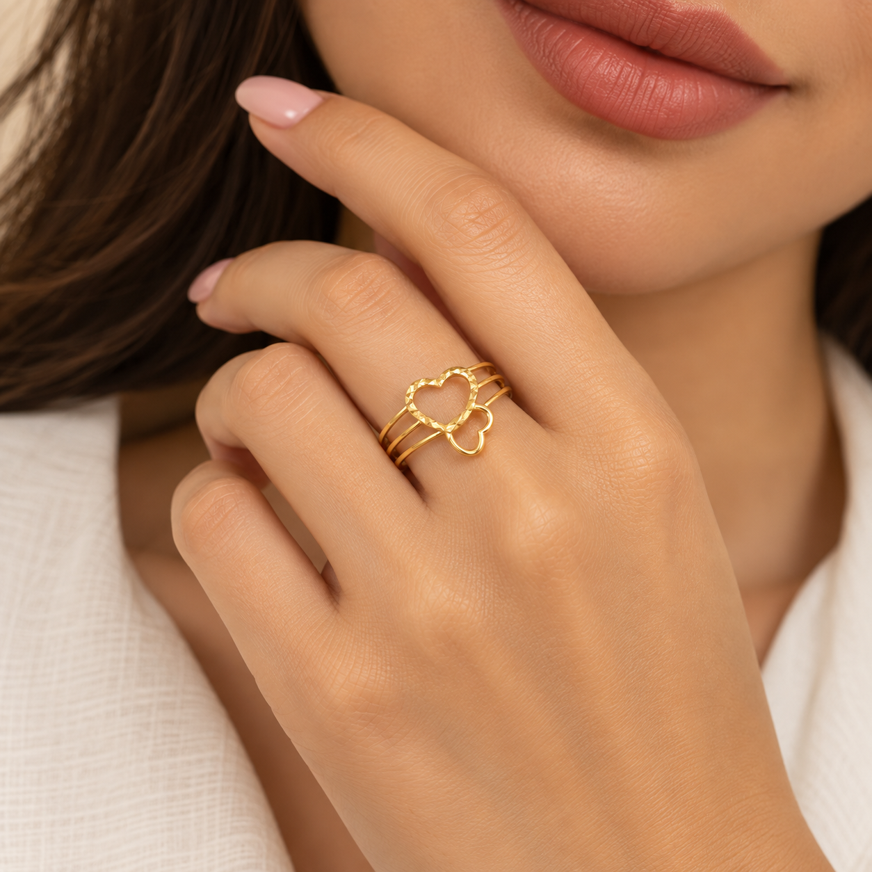 Gold Twin Heart Shaped Ring 18KT - FKJRN18KU6368