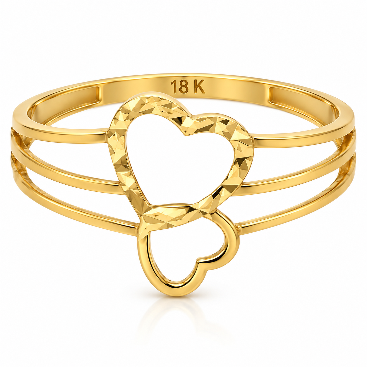 Gold Twin Heart Shaped Ring 18KT - FKJRN18KU6368