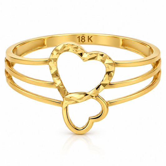 Gold Twin Heart Shaped Ring 18KT - FKJRN18KU6368