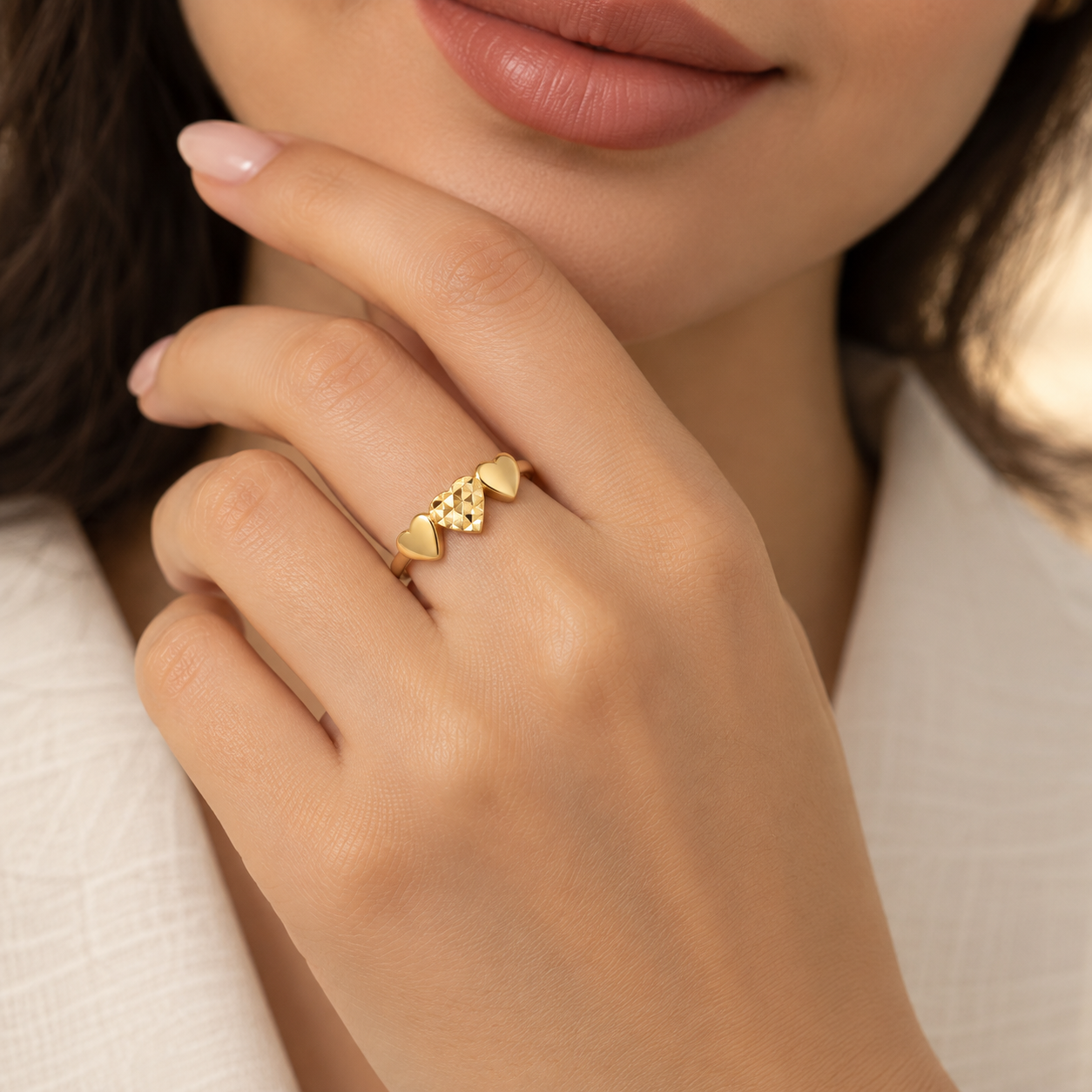 Gold Hearts Shaped Ring 18KT - FKJRN18KU2022