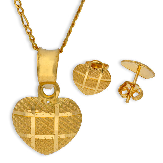 Gold Heart Shaped Pendant Set (Necklace and Earrings) 21KT - FKJNKLST21KU6072