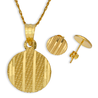 Gold Round Shaped Pendant Set (Necklace and Earrings) 21KT - FKJNKLST21KU6071
