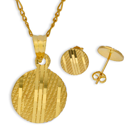 Gold Round Shaped Pendant Set (Necklace and Earrings) 21KT - FKJNKLST21KU6070