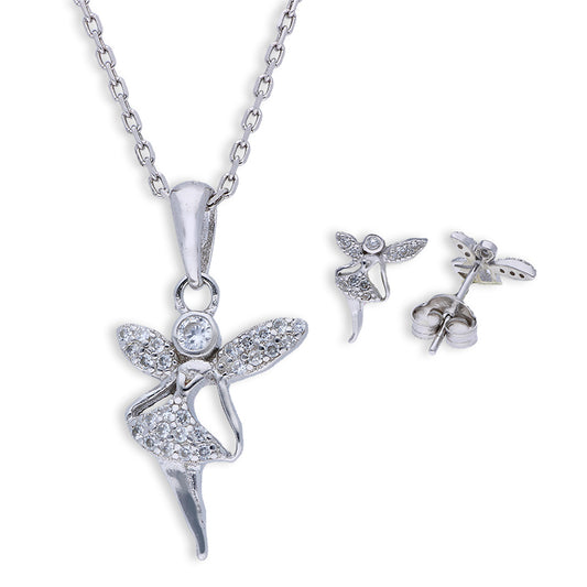 Sterling Silver 925 Dancing Girl Pendant Set (Necklace and Earrings) - FKJNKLSTSLU6083