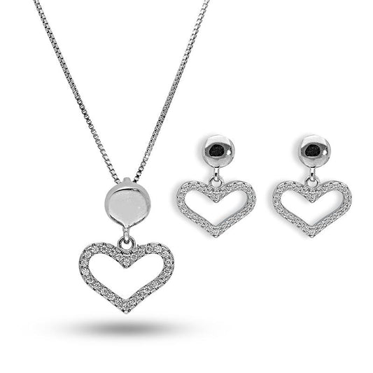 Sterling Silver 925 Heart Pendant Set (Necklace and Earrings) - FKJNKLSTSL2327