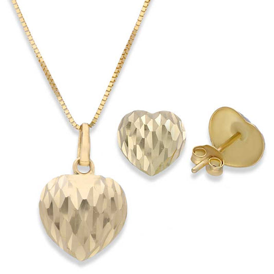 Gold Heart Shaped Pendant Set (Necklace and Earrings) 18KT - FKJNKLST18KU2009