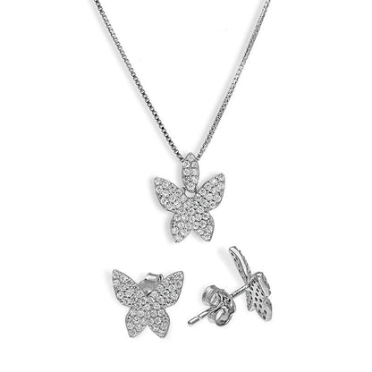 Sterling Silver 925 Butterfly Pendant Set (Necklace and Earrings) - FKJNKLSTSL2312