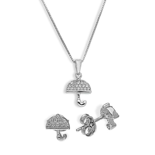 Sterling Silver 925 Umbrella Pendant Set (Necklace and Earrings) - FKJNKLSTSL2313