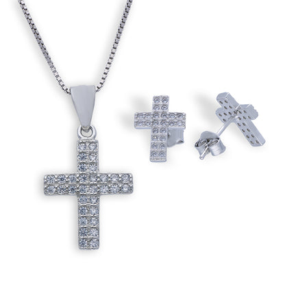 Sterling Silver 925 Cross Shaped Pendant Set (Necklace and Earrings) - FKJNKLSTSLU2019