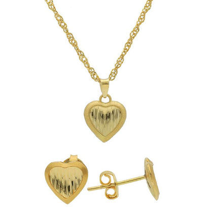 Gold Heart Pendant Set (Necklace and Earrings) 18KT - FKJNKLST1713