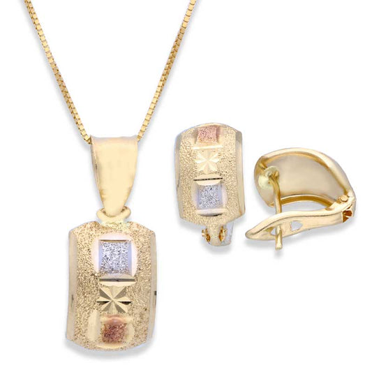 Trio Tone Gold Pendant Set (Necklace and Earrings) 18KT - FKJNKLST18KU2012