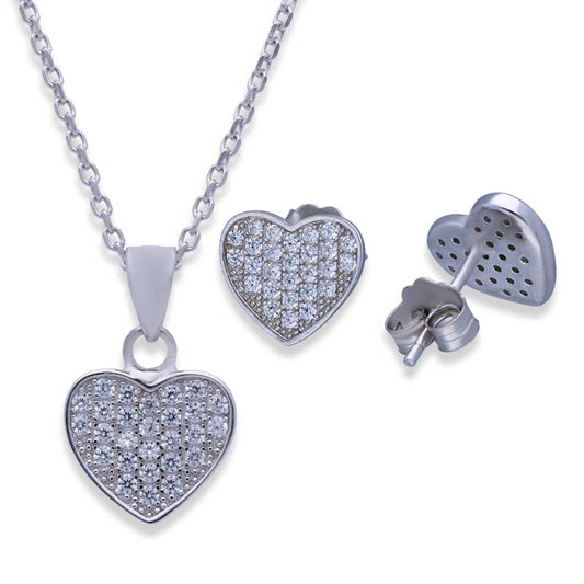 Sterling Silver 925 Heart Pendant Set (Necklace and Earrings) - FKJNKLSTSLU2021