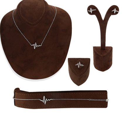 Sterling Silver 925 Pendant Set (Necklace, Earrings, Ring and Bracelet) - FKJNKLSTSL2173