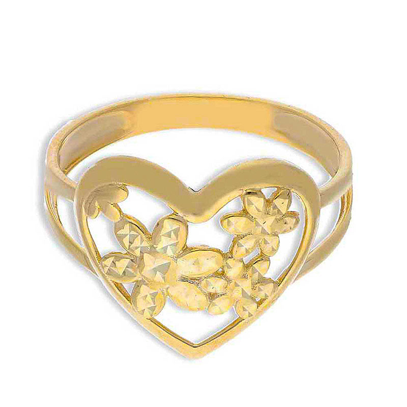 Gold Flowers In Heart Ring 18KT - FKJRN18KU2080