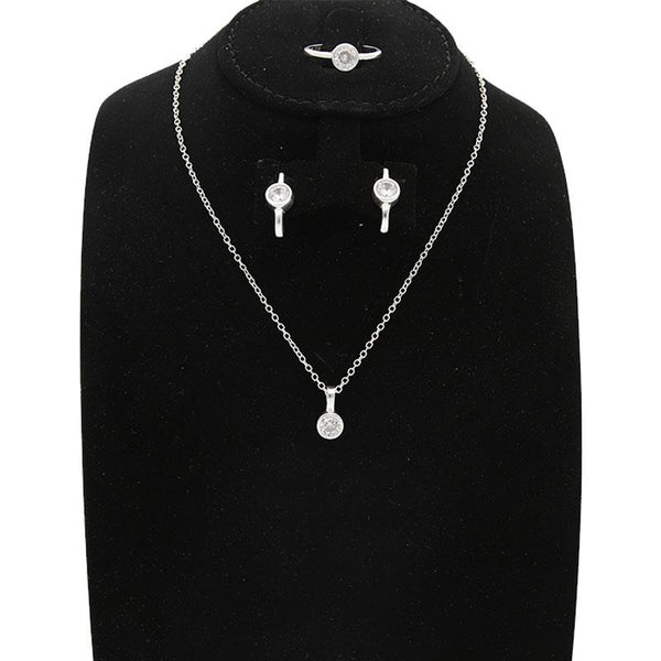 Sterling Silver 925 Pendant Set (Necklace, Earrings and Ring) - FKJNKLST2008