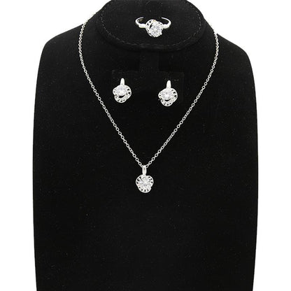 Sterling Silver 925 Pendant Set (Necklace, Earrings and Ring) - FKJNKLST1995