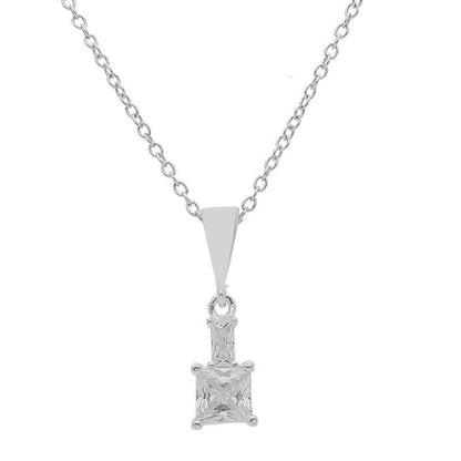 Sterling Silver 925 Princess Cut Shape Pendant Set (Necklace, Earrings and Ring) - FKJNKLST2002