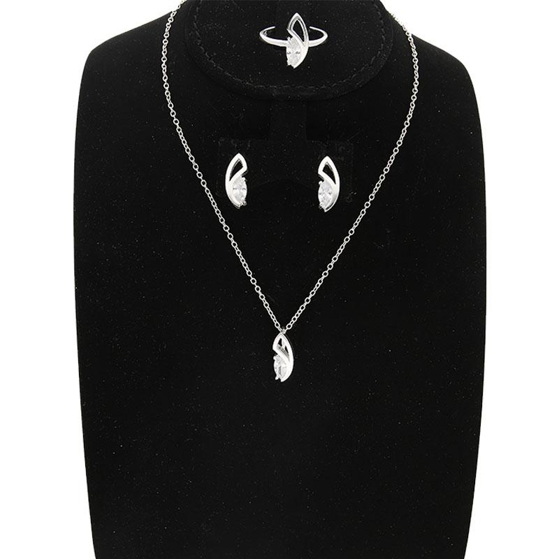 Sterling Silver 925 Pear Pendant Set (Necklace, Earrings and Ring) - FKJNKLST2013