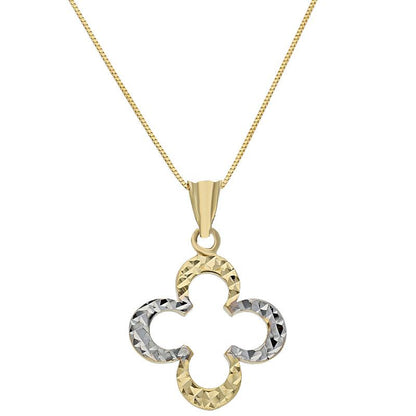 Gold Flower Shaped Pendant Set (Necklace and Earrings) 18KT - FKJNKLST18K2090