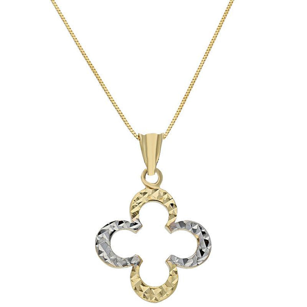 Gold Flower Shaped Pendant Set (Necklace and Earrings) 18KT - FKJNKLST18K2090